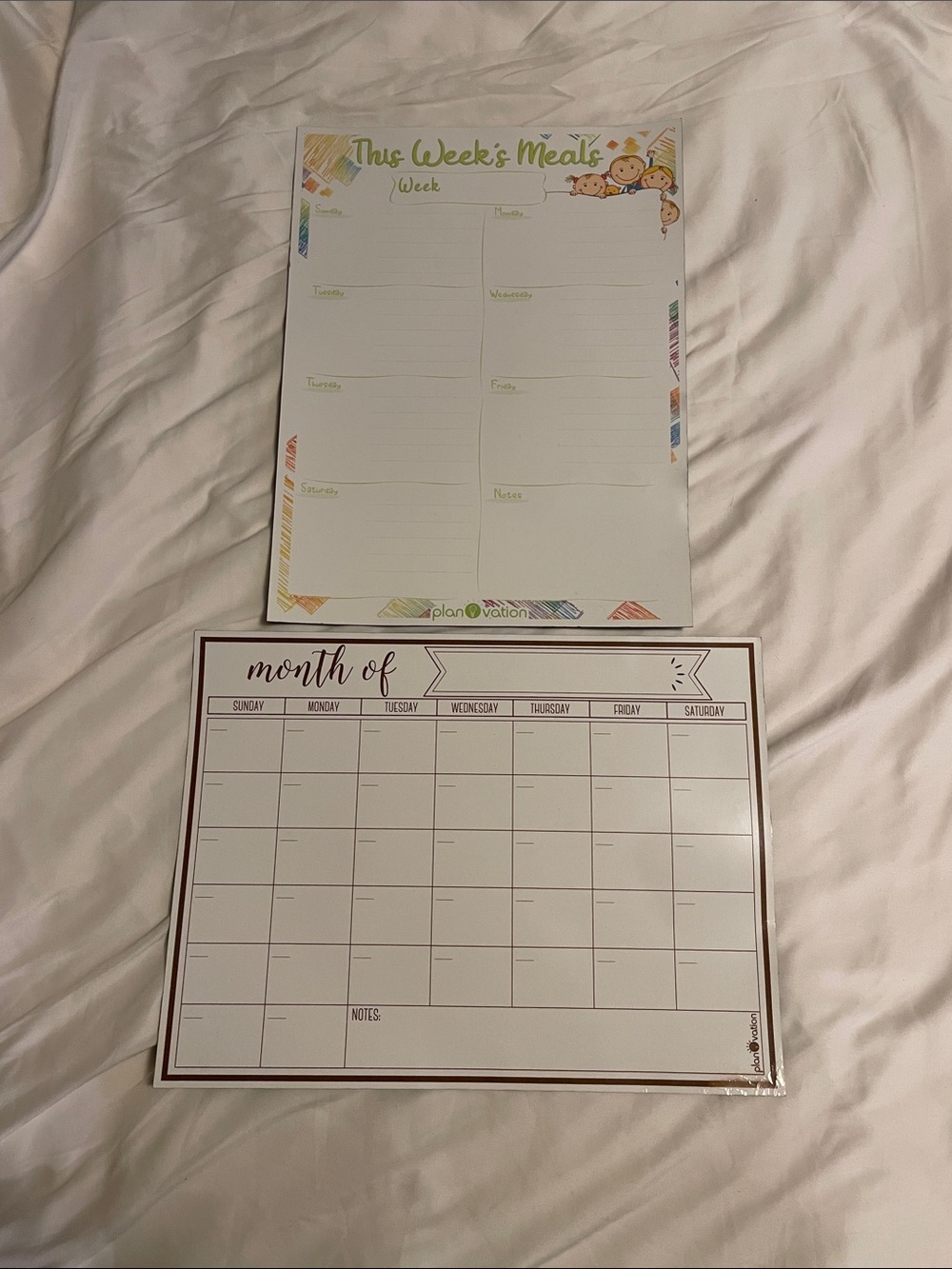 Weekly Meal & Monthly Calendar Magnetic Pad Set - White